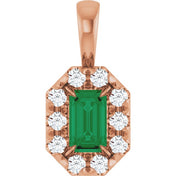 14K Lab-Grown Emerald & Alexandrite 5x3 mm with 1/8 CTW Natural Diamond Halo Pendant