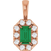 14K Lab-Grown Emerald & Alexandrite 5x3 mm with 1/8 CTW Natural Diamond Halo Pendant