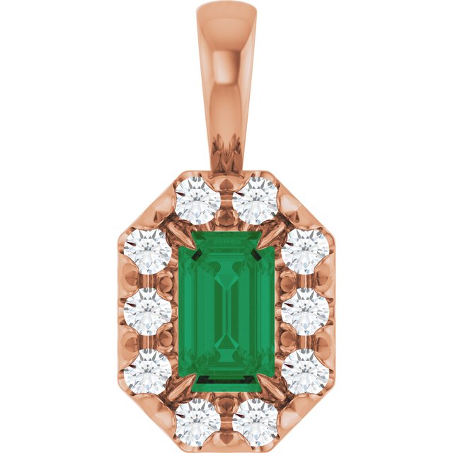 14K Lab-Grown Emerald & Alexandrite 5x3 mm with 1/8 CTW Natural Diamond Halo Pendant