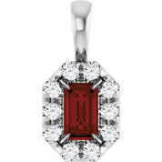 Sterling Silver 5x3 mm Natural Mozambique Garnet & 1/8 CTW Natural Diamond Halo-Style Pendant