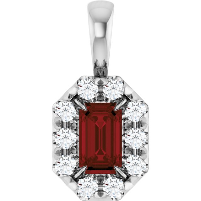 Sterling Silver 5x3 mm Natural Mozambique Garnet & 1/8 CTW Natural Diamond Halo-Style Pendant