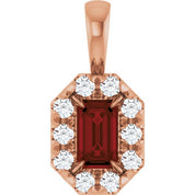 14K Rose 5x3 mm Natural Mozambique Garnet & 1/8 CTW Natural Diamond Halo-Style Pendant