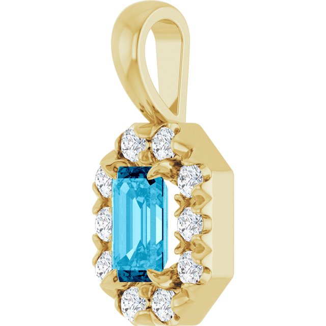 14K Yellow 5x3 mm Natural Aquamarine & 1/8 CTW Natural Diamond Halo-Style Pendant