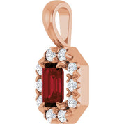 14K Rose 5x3 mm Natural Mozambique Garnet & 1/8 CTW Natural Diamond Halo-Style Pendant
