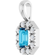14K White 5x3 mm Natural Aquamarine & 1/8 CTW Natural Diamond Halo-Style Pendant