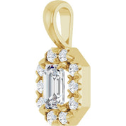 14K Yellow 5x3 mm Natural White Sapphire & 1/8 CTW Natural Diamond Halo-Style Pendant