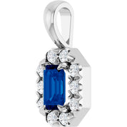 14K White 5x3 mm Natural Blue Sapphire & 1/8 CTW Natural Diamond Halo-Style Pendant