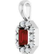 Sterling Silver 5x3 mm Natural Mozambique Garnet & 1/8 CTW Natural Diamond Halo-Style Pendant