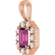 14K Rose 5x3 mm Natural Pink Tourmaline & 1/8 CTW Natural Diamond Halo-Style Pendant