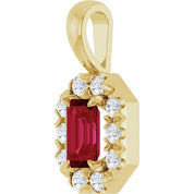 14K Yellow 5x3 mm Natural Ruby & 1/8 CTW Natural Diamond Halo-Style Pendant