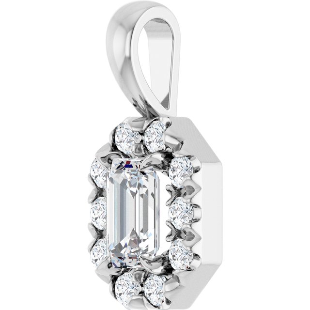 Sterling Silver 5x3 mm Natural White Sapphire & 1/8 CTW Natural Diamond Halo-Style Pendant
