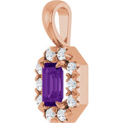 14K Rose 5x3 mm Natural Amethyst & 1/8 CTW Natural Diamond Halo-Style Pendant