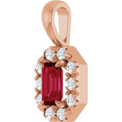 14K Rose 5x3 mm Natural Ruby & 1/8 CTW Natural Diamond Halo-Style Pendant