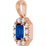 14K Rose 5x3 mm Natural Blue Sapphire & 1/8 CTW Natural Diamond Halo-Style Pendant