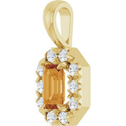14K Yellow 5x3 mm Natural Citrine & 1/8 CTW Natural Diamond Halo-Style Pendant