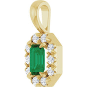 14K Yellow 5x3 mm Natural Emerald & 1/8 CTW Natural Diamond Halo-Style Pendant