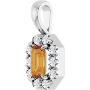 Sterling Silver 5x3 mm Natural Citrine & 1/8 CTW Natural Diamond Halo-Style Pendant
