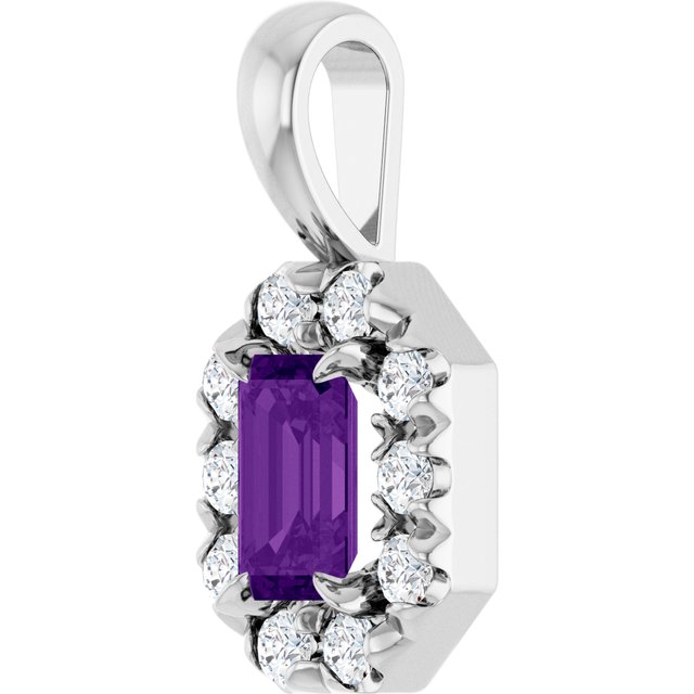 Sterling Silver 5x3 mm Natural Amethyst & 1/8 CTW Natural Diamond Halo-Style Pendant