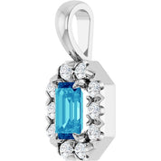 14K White 5x3 mm Natural Blue Zircon & 1/8 CTW Natural Diamond Halo-Style Pendant