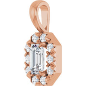 14K Rose 5x3 mm Natural White Sapphire & 1/8 CTW Natural Diamond Halo-Style Pendant