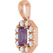 14K Lab-Grown Emerald & Alexandrite 5x3 mm with 1/8 CTW Natural Diamond Halo Pendant