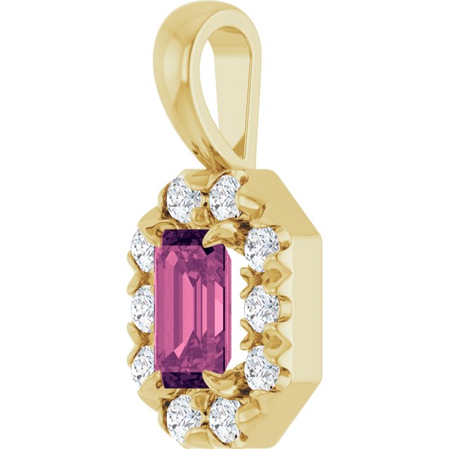 14K Yellow 5x3 mm Natural Pink Tourmaline & 1/8 CTW Natural Diamond Halo-Style Pendant