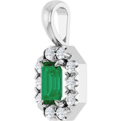 Platinum 5x3 mm Natural Emerald & 1/8 CTW Natural Diamond Halo-Style Pendant