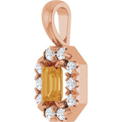 14K Rose 5x3 mm Natural Citrine & 1/8 CTW Natural Diamond Halo-Style Pendant