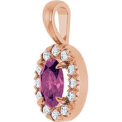 14K Rose 6x4 mm Natural Pink Tourmaline & 1/10 CTW Natural Diamond Halo-Style Pendant
