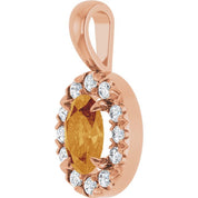 14K Rose 6x4 mm Natural Citrine & 1/10 CTW Natural Diamond Halo-Style Pendant