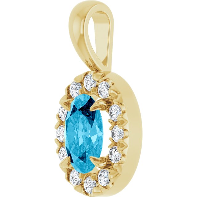 14K Yellow 6x4 mm Natural Aquamarine & 1/10 CTW Natural Diamond Halo-Style Pendant