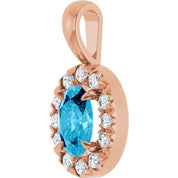 14K Rose 6x4 mm Natural Aquamarine & 1/10 CTW Natural Diamond Halo-Style Pendant