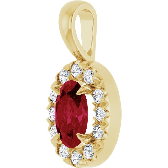 14K Yellow 6x4 mm Natural Ruby & 1/10 CTW Natural Diamond Halo-Style Pendant