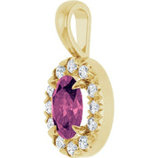 14K Yellow 6x4 mm Natural Pink Tourmaline & 1/10 CTW Natural Diamond Halo-Style Pendant