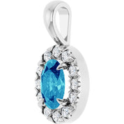 14K White 6x4 mm Natural Blue Zircon & 1/10 CTW Natural Diamond Halo-Style Pendant