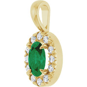14K Yellow 6x4 mm Lab-Grown Emerald & 1/10 CTW Natural Diamond Halo-Style Pendant