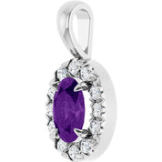 Sterling Silver 6x4 mm Natural Amethyst & 1/10 CTW Natural Diamond Halo-Style Pendant