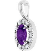 14K White 6x4 mm Natural Amethyst & 1/10 CTW Natural Diamond Halo-Style Pendant