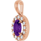 14K Rose 6x4 mm Natural Amethyst & 1/10 CTW Natural Diamond Halo-Style Pendant