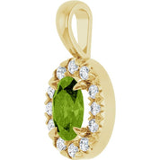 14K Yellow 6x4 mm Natural Peridot & 1/10 CTW Natural Diamond Halo-Style Pendant