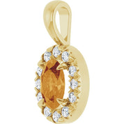 14K Yellow 6x4 mm Natural Citrine & 1/10 CTW Natural Diamond Halo-Style Pendant