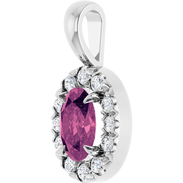 Sterling Silver 6x4 mm Natural Pink Tourmaline & 1/10 CTW Natural Diamond Halo-Style Pendant