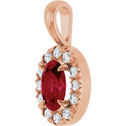 14K Rose 6x4 mm Natural Ruby & 1/10 CTW Natural Diamond Halo-Style Pendant
