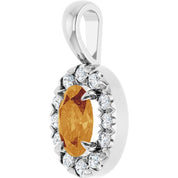 Sterling Silver 6x4 mm Natural Citrine & 1/10 CTW Natural Diamond Halo-Style Pendant
