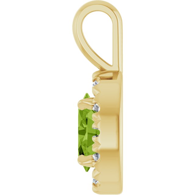 14K Yellow 6x4 mm Natural Peridot & 1/10 CTW Natural Diamond Halo-Style Pendant