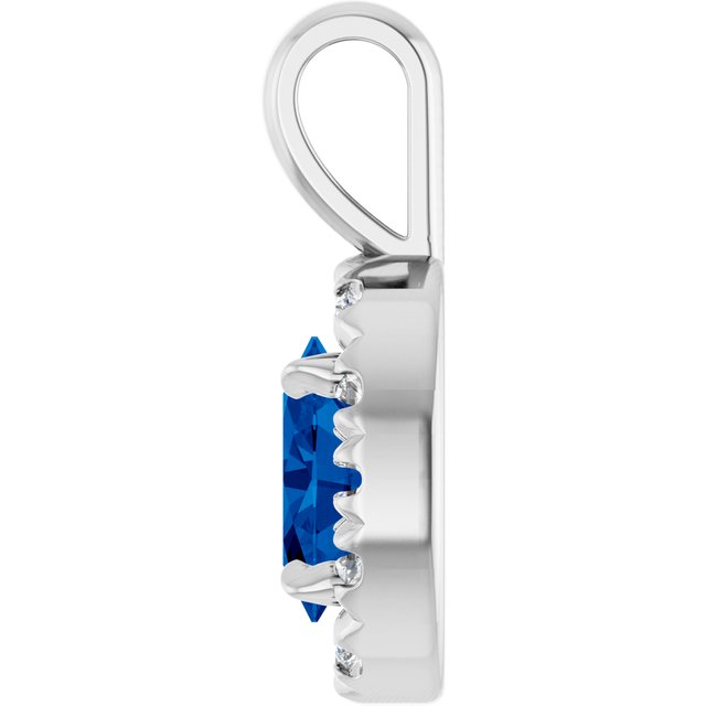 Sterling Silver 6x4 mm Lab-Grown Blue Sapphire & 1/10 CTW Natural Diamond Halo-Style Pendant