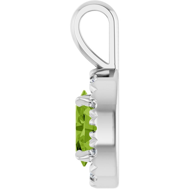 Sterling Silver 6x4 mm Natural Peridot & 1/10 CTW Natural Diamond Halo-Style Pendant