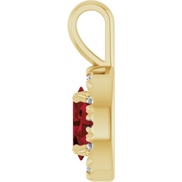14K Yellow 6x4 mm Natural Mozambique Garnet & 1/10 CTW Natural Diamond Halo-Style Pendant