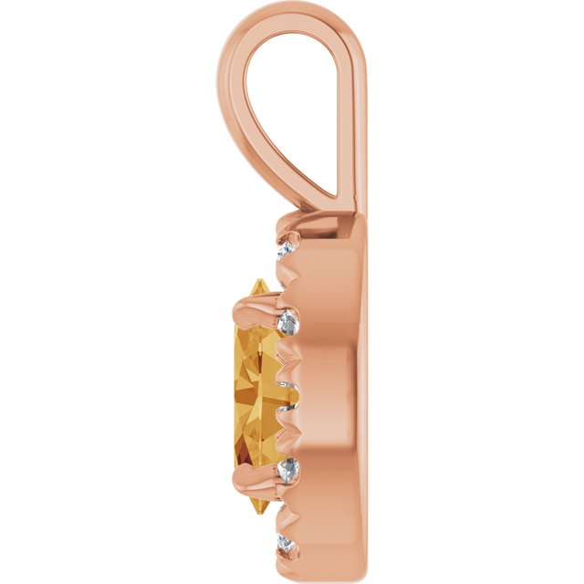 14K Rose 6x4 mm Natural Citrine & 1/10 CTW Natural Diamond Halo-Style Pendant