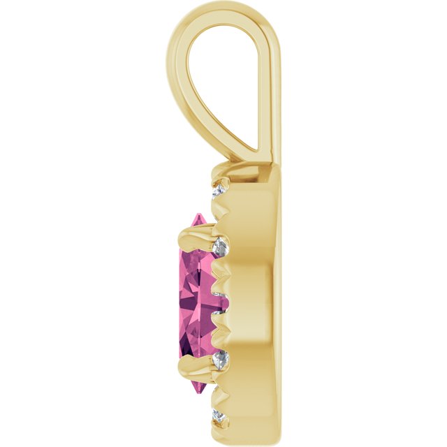 14K Yellow 6x4 mm Natural Pink Tourmaline & 1/10 CTW Natural Diamond Halo-Style Pendant
